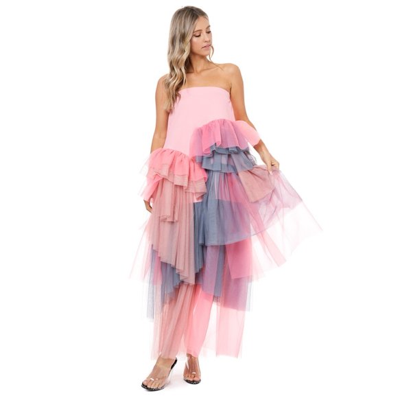 NEW Tov Holy Pink Tiered Tulle Maxi Skirt Dress S M L XL MSRP $262 - Picture 4 of 10